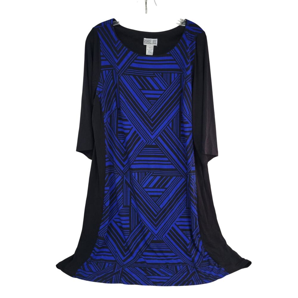 Robbie Bee Black Blue Geometric Shift Dress Women's 1X